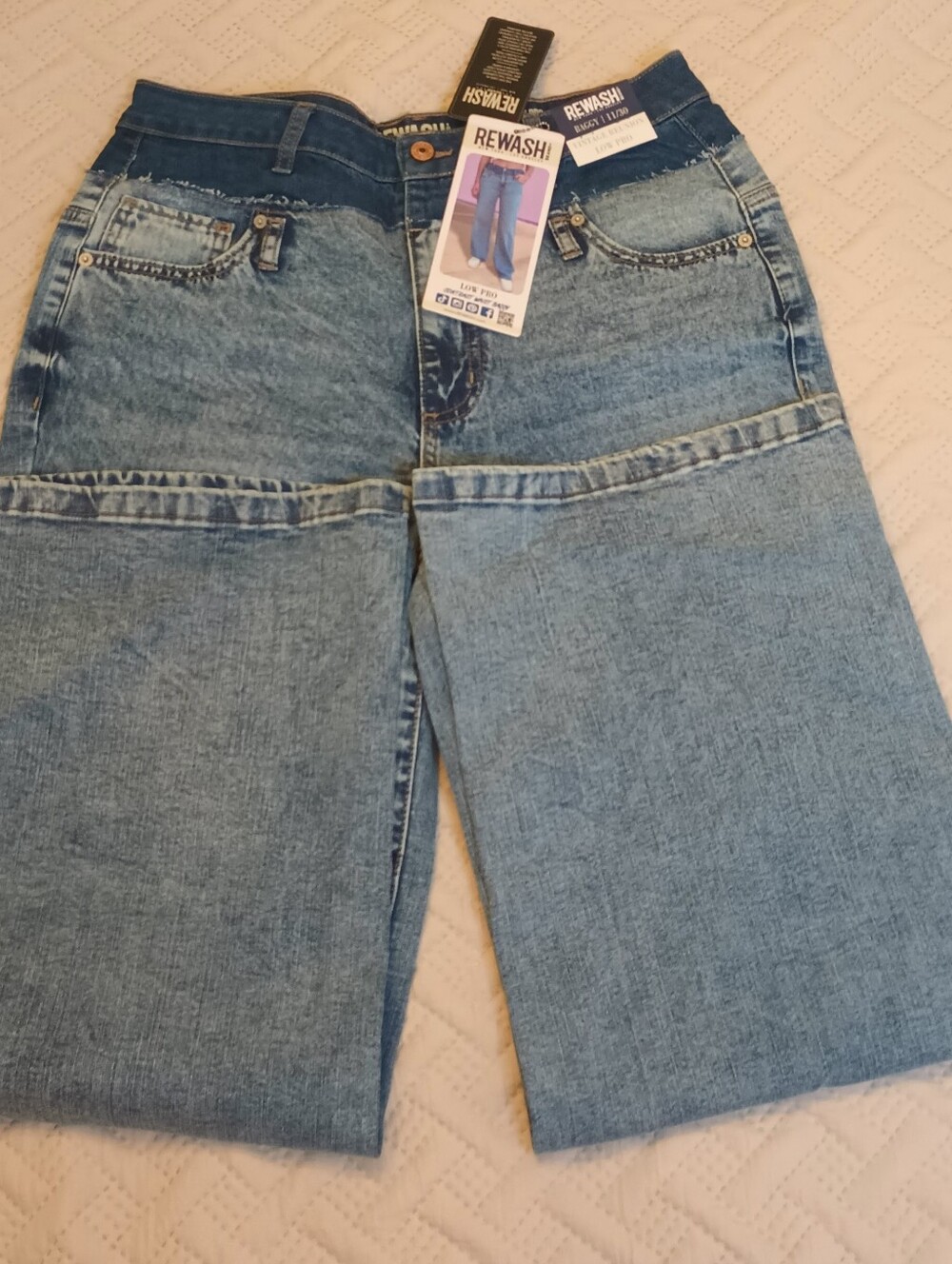 Rewash Contrast Waist Wide‎ Leg Baggy Low Pro Vintage Reunion Jeans 11/30